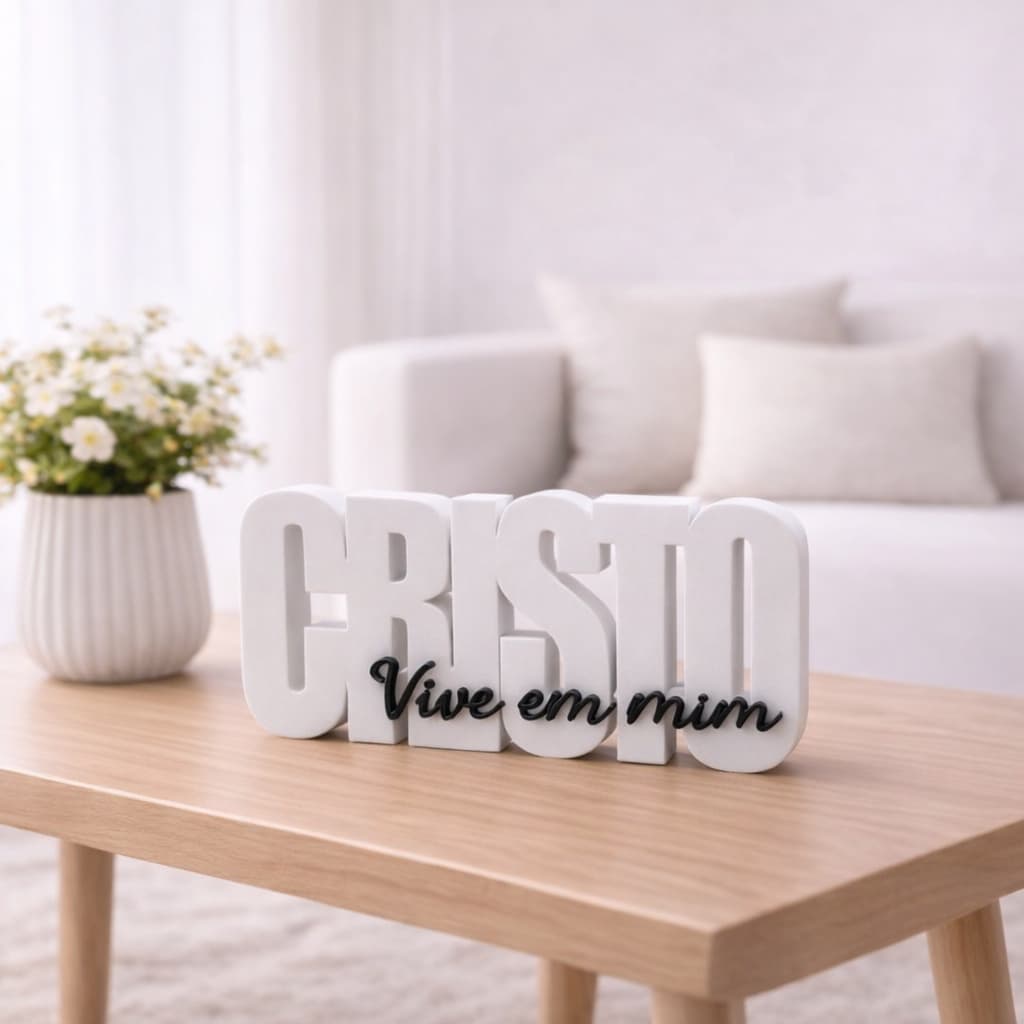 Letreiro Religioso Cristo Vive em Mim – Decoração Minimalista