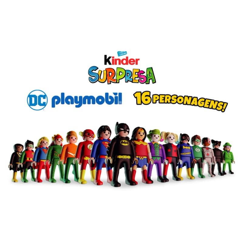 Playmobil DC Kinder Ovo Bonecos Miniaturas Edição Limitada Batman Flash Superman Batgirl Arlequina