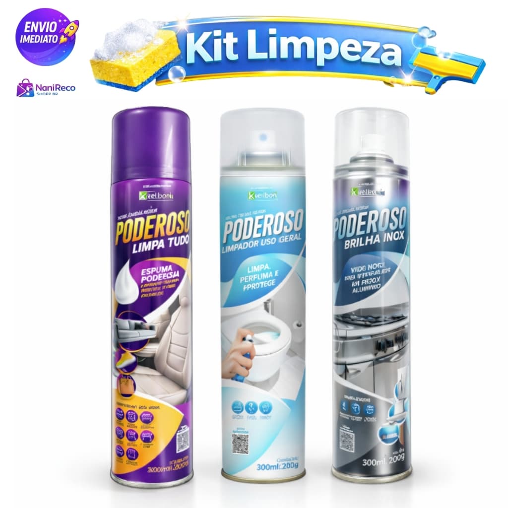 Kit Limpeza Poderoso 3 em 1 – Limpa, Perfuma e Dá Brilho em Todas as Superfícies | Ideal para Casa, Cozinha, Banheiro