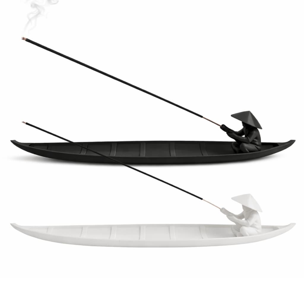 Porta Incenso Incensário Barco com Pescador Decorativo | Queimador de Incenso Zen Relaxante em Plástico