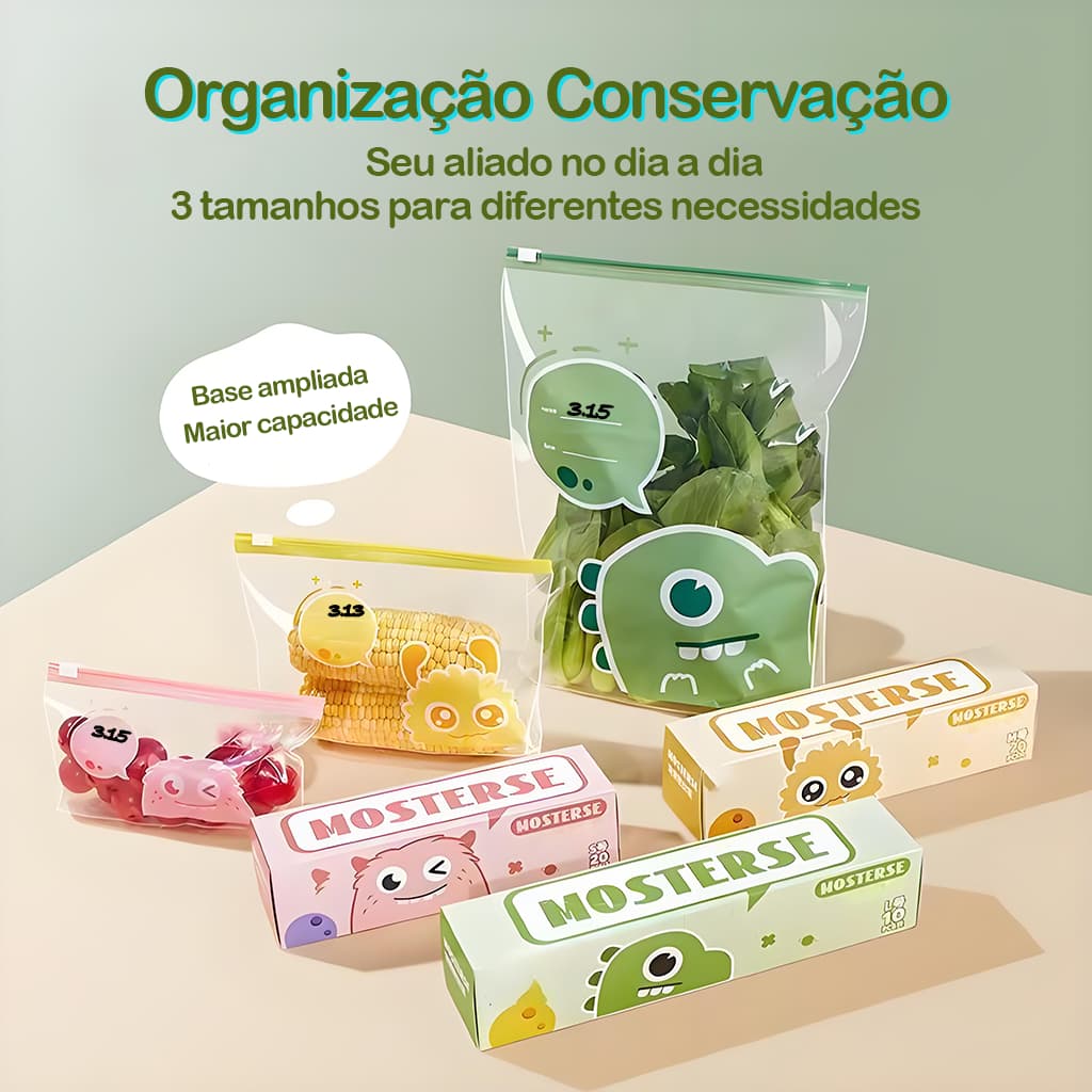 👉 Kit Sacos Fecho zip Reutilizáveis Herméticos para Alimentos Freezer Geladeira Resistente