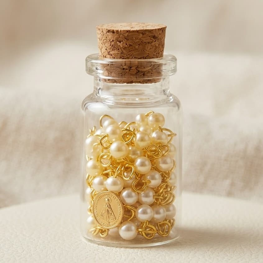 Kit 12 Terços Rosários de Pérolas com Vidrinho Católico Lembrancinha
