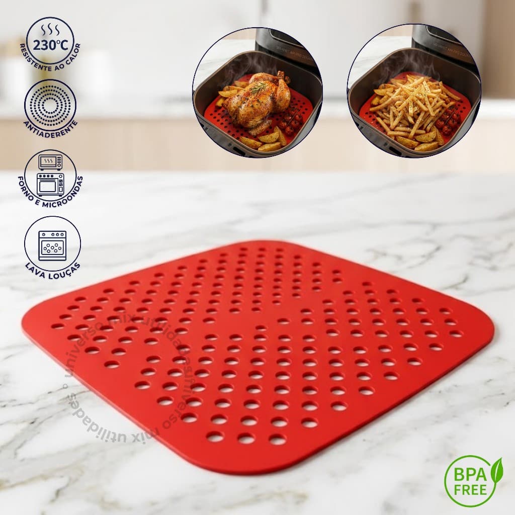 Tapete Protetor Silicone Para Air Fryer Fritadeira Universal Não Gruda 19cm- Quadrado