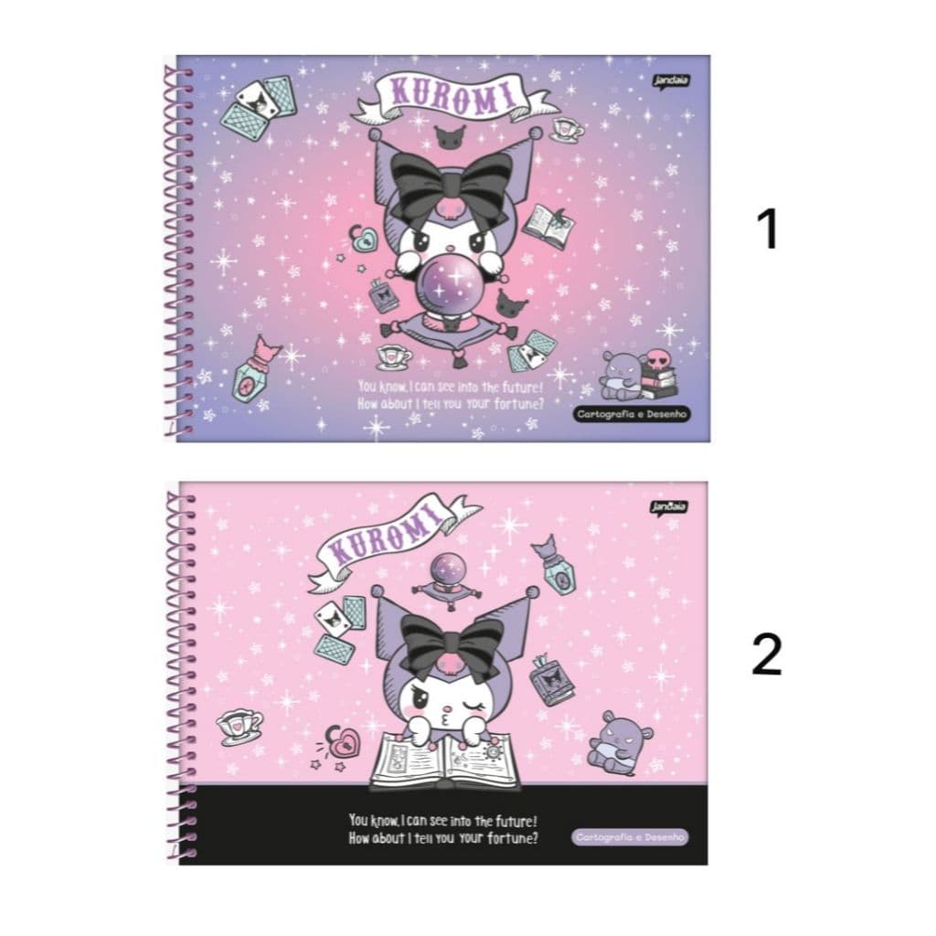 Caderno Cartografia Desenho Capa Dura Kuromi - Jandaia 80 Folhas 275x200mm