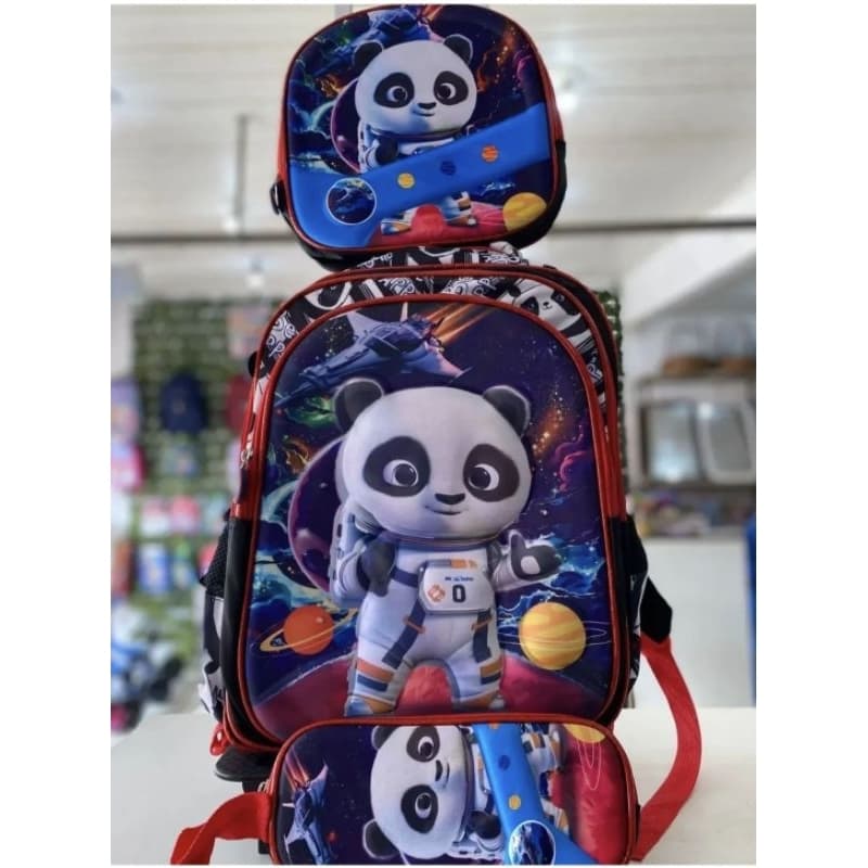 Kit Mochila Infantil 3 Em 1  PANDA Linda Reforçada Prática Grande Multifuncional