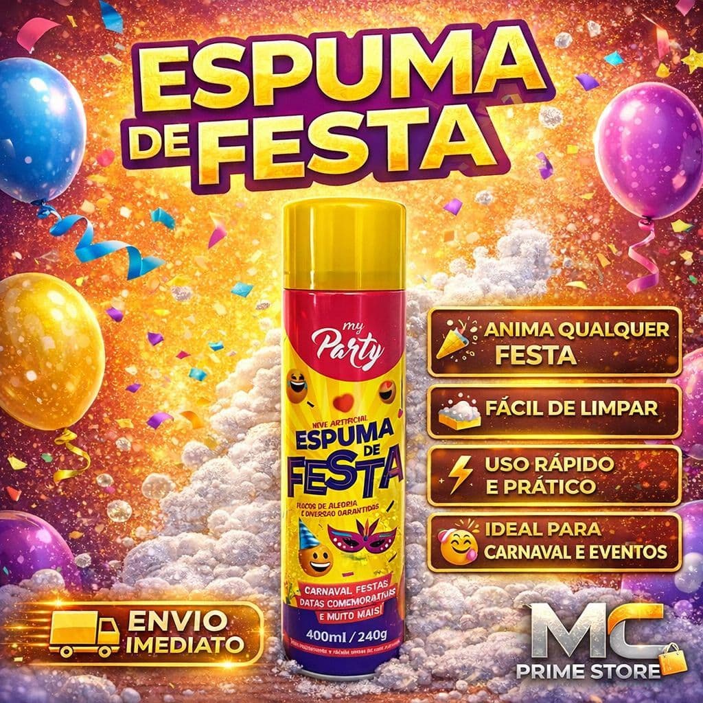 Espuma De Festa Neve Artificial 400 ml Carvanal Festa Escola Data Comemorativas Eventos Alegria Crianças