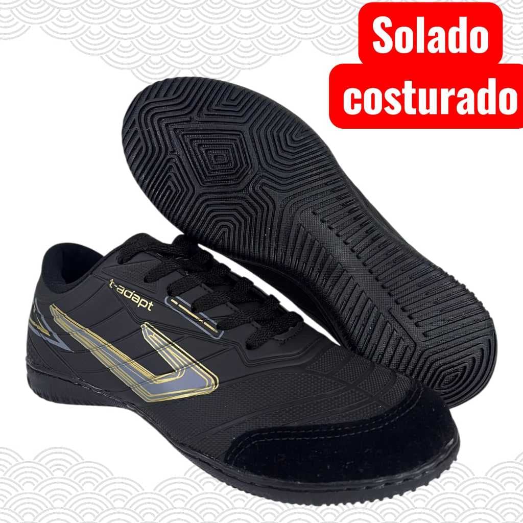 tenis chuteira top pto/ouro futisal,quadra,salao,esporte anti derrapante