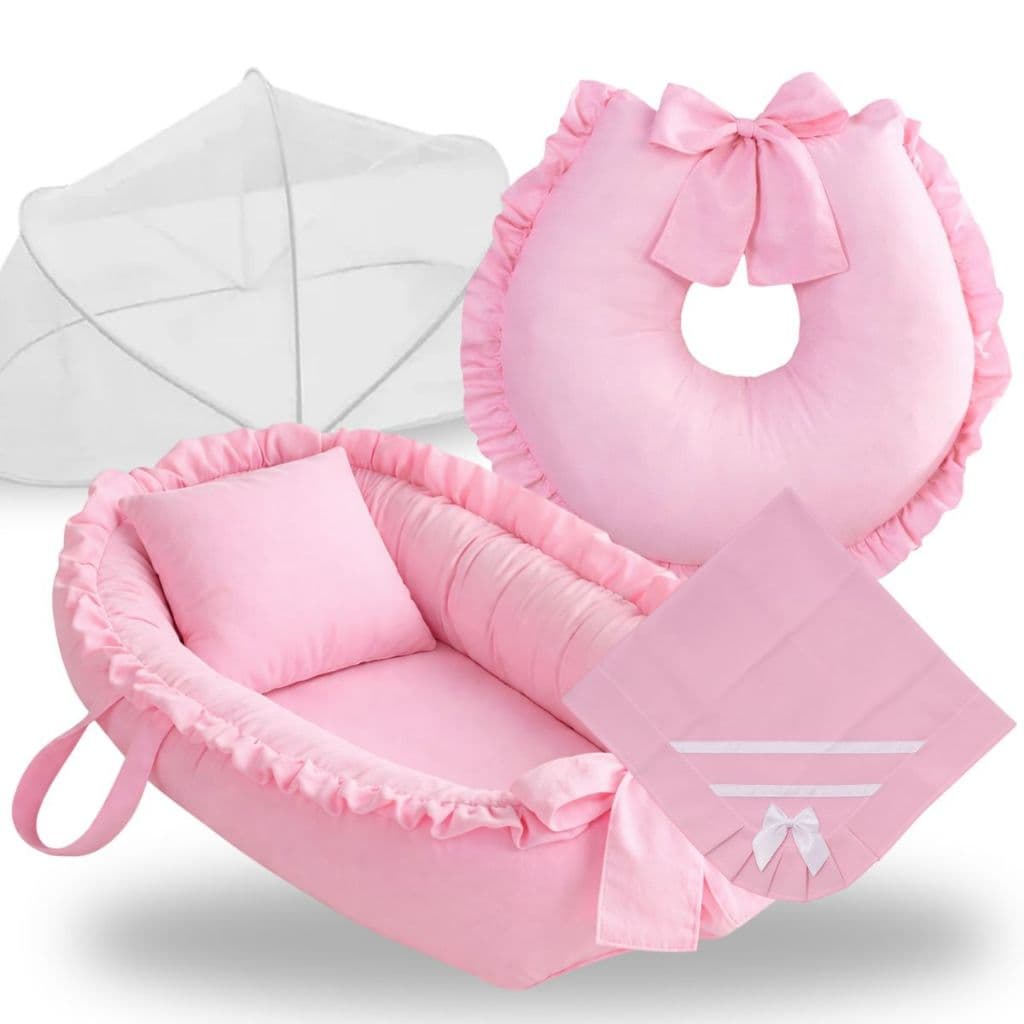 Ninho Redutor de Berço Bebe Menina Menino Almofada Amamentação Mosquiteiro Manta Kit 4 Peças