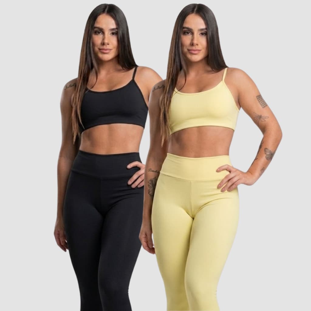 Kit 2 Conjunto Top e Calça Legging Feminino Zero Transparência Anti Odor Academia Alta Elasticidade