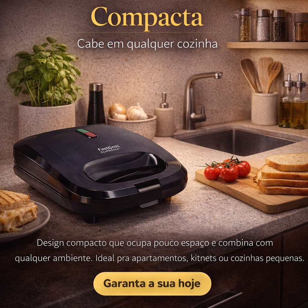 Sanduicheira Grill Elétrica 2 em 1 Antiaderente 750W Prensa Dupla FastGrill Supreme
