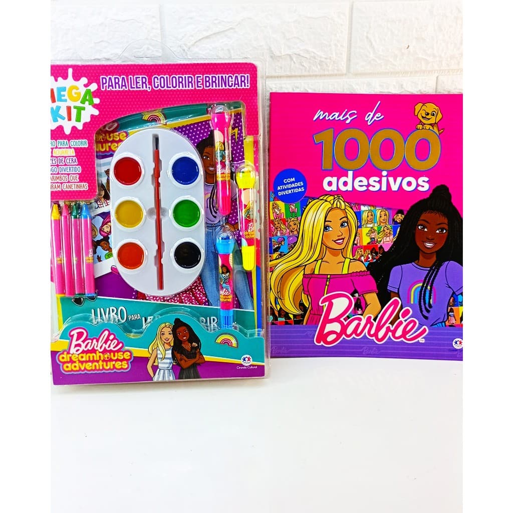 Kit Barbie Mega Completo +1000 Adesivos Livro Colorir Aquarela Giz Canetinhas Infantil Presente