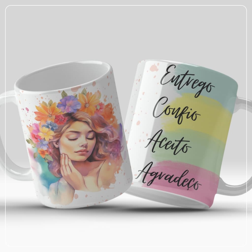 Caneca personalizada Motivacional Entrego Confio Aceito Agradeço Envio Imediato