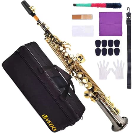 Instrumento saxofone B-soprano descendente VEDO com tubo reto, adequado para iniciantes e músicos de nível intermediário