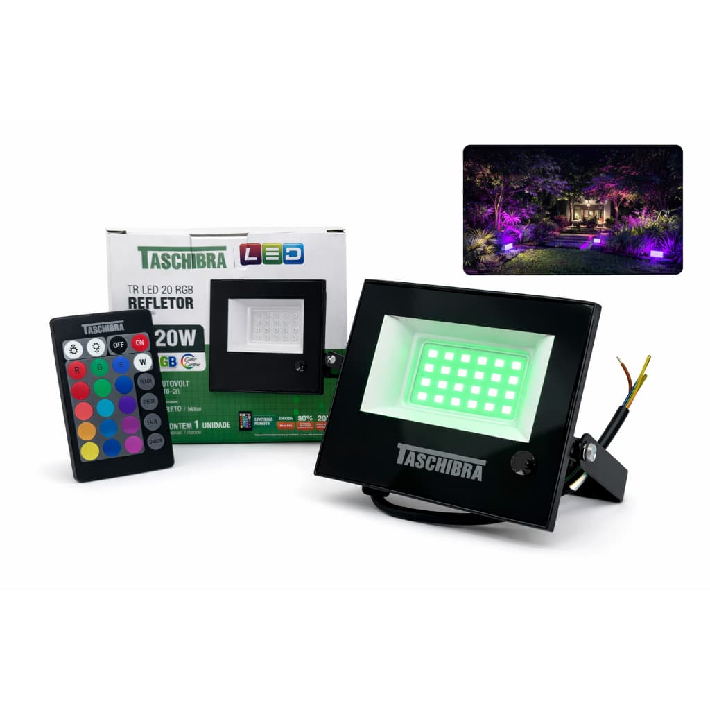 PROJETOR DE LUZ PARA FESTAS REFLETOR LED 20W RGB MULTICOLORS TASCHIBRA
