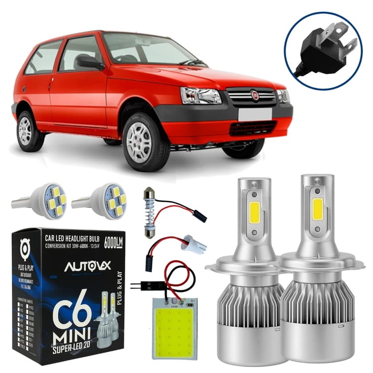 Kit Led H4 Fiat Uno Todos C6 Mini 30w 6000k Pingo Torpedo