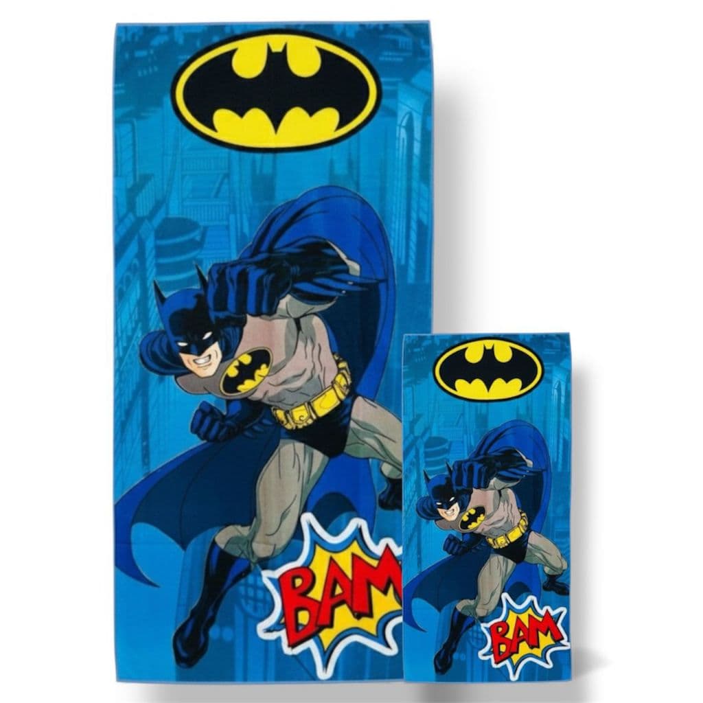 Kit Toalha de Banho Batman + Toalha de Boca Heróis Praia Piscina Creche Escola