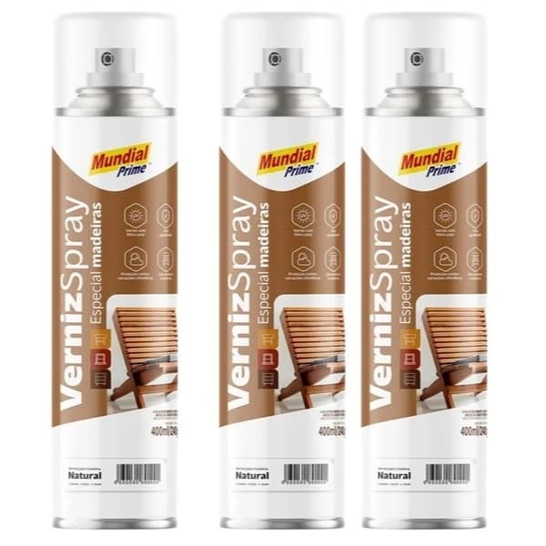 KIT 3 UNIDADES - Verniz Spray para Madeira 400ml Mundial Prime com Proteção Solar