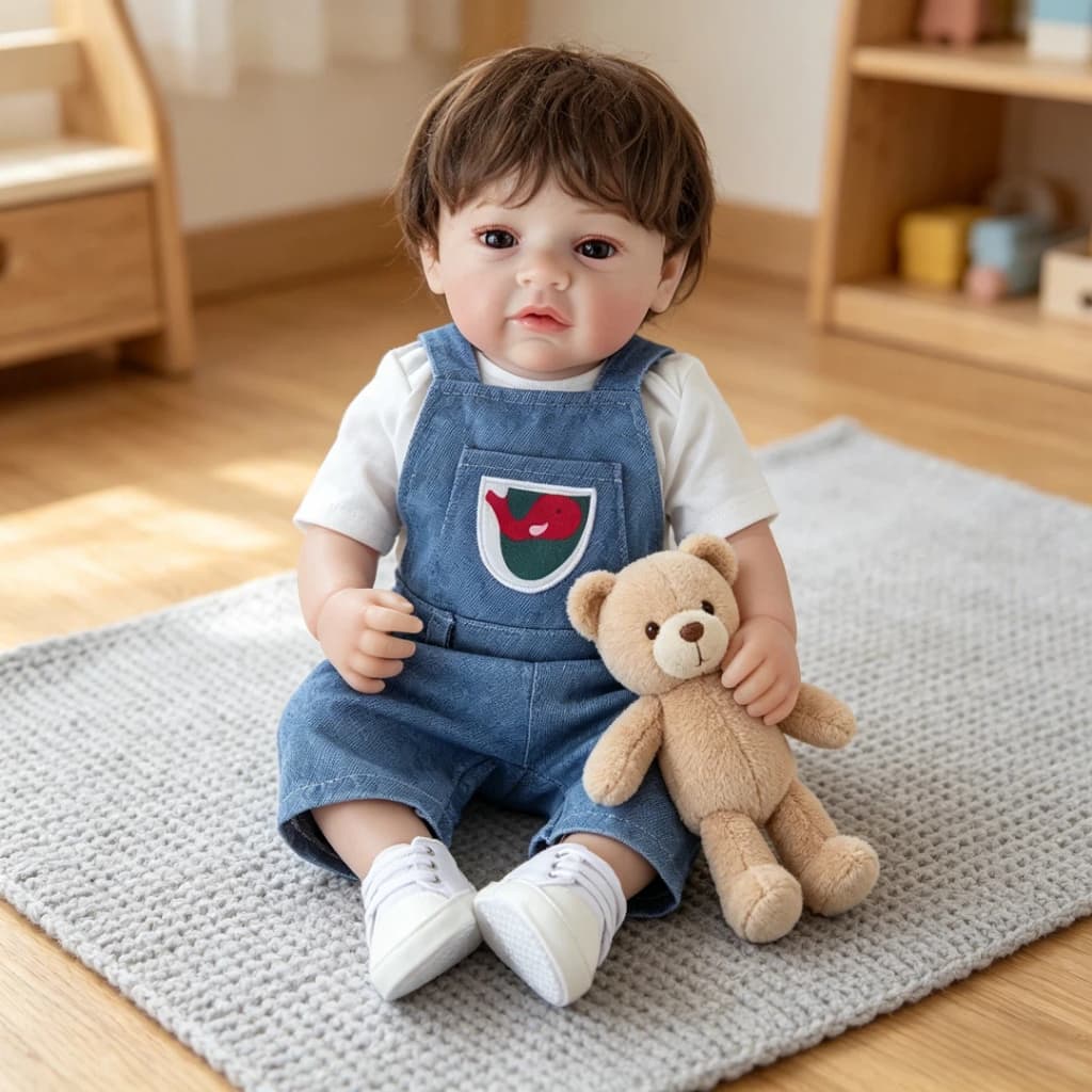 Bebê Reborn Menino 100% Original Silicone 48cm Olho Castanho Muito Realista Articulado