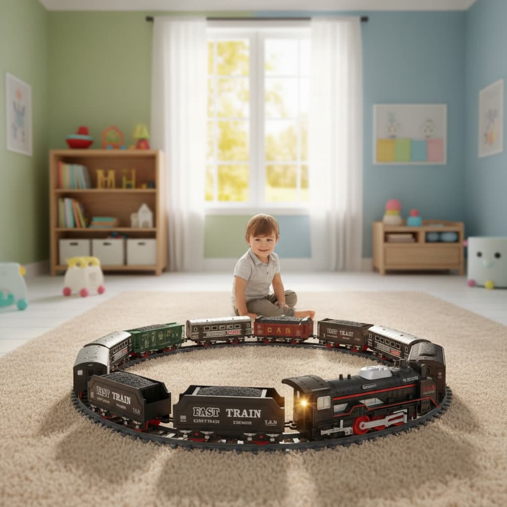 Trem Locomotivo Infantil Com Luz Trilhos E Vagões