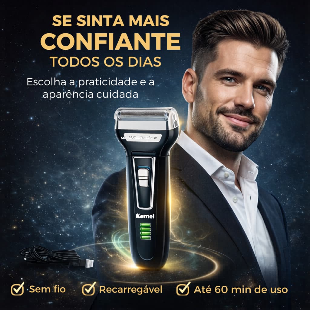Aparador de Barba 3 em 1 Kemei KM6558 Barbeador Elétrico Recarregável Bivolt Nariz e Cabelo