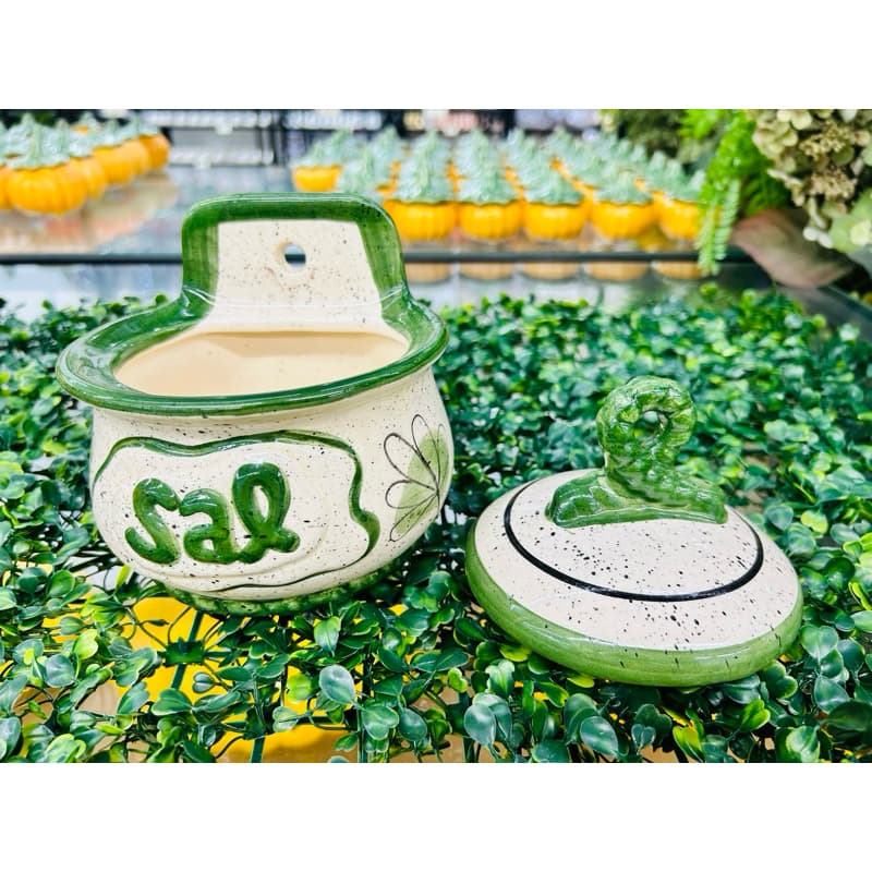 Saleiro Laço com Tampa Verde Linha Ruta Pintado á Mão