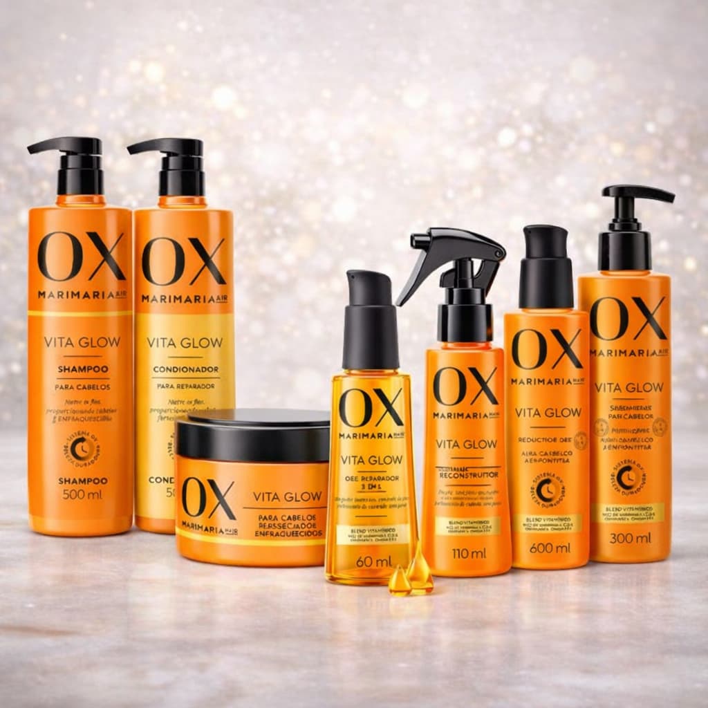 OX Mari Maria Vita Glow Shampoo Condicionador Máscara Óleo Sérum Leave-in Defrizante