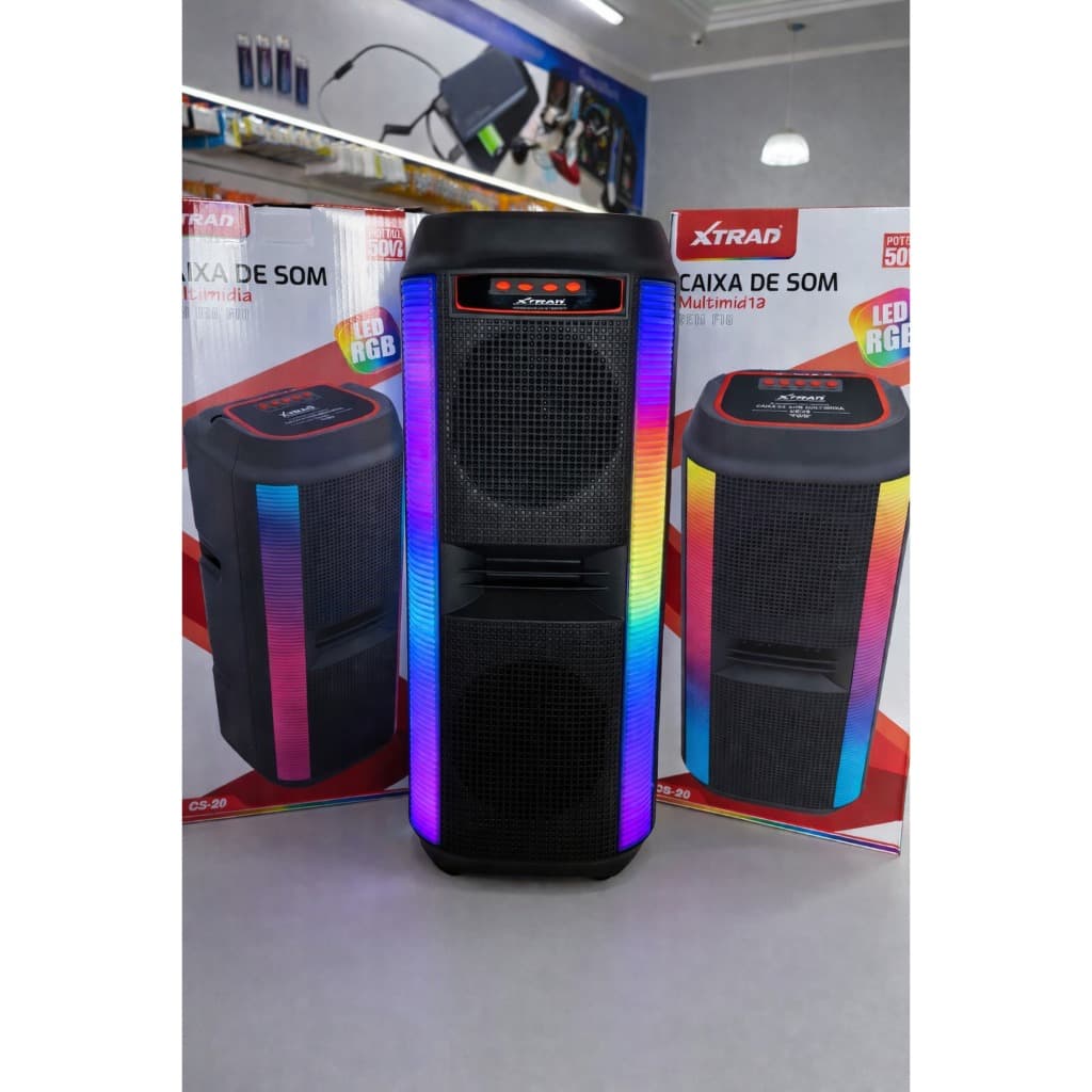 Caixa de Som Bluetooth Portátil Torre LED RGB Potente 50W