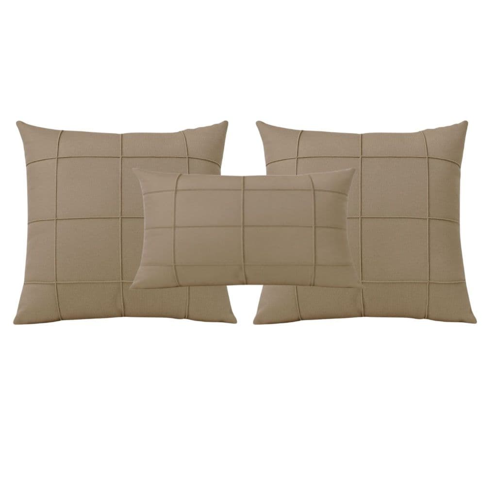 Kit 2 Capas de Almofada + 1 Capa Baguete Suede Drapeada Quadrada Decorativas Sala Sofá