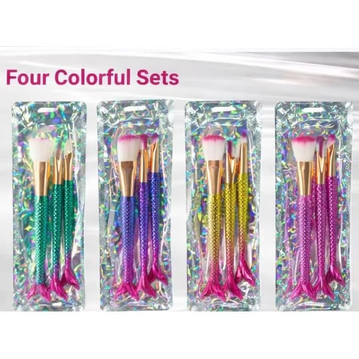 Kit Pincéis de Maquiagem Sereia com 4 Unidades  Cerdas Macias e Design Profissional
