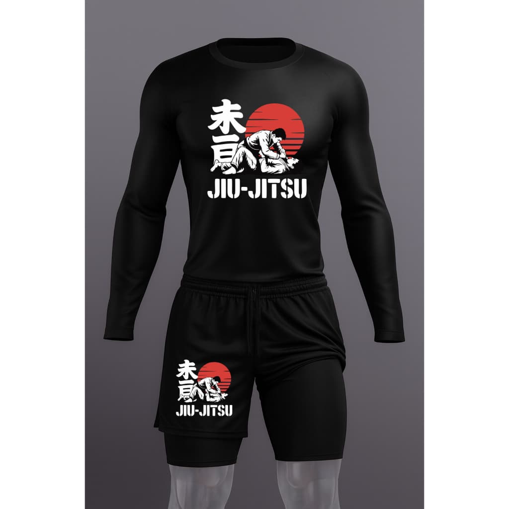 Rash Gauadr + bermuda No Gi Conjunto Jiu Jitsui Rash Guard + Bermuda Com Forro lutador jiu jitsu sem kimono