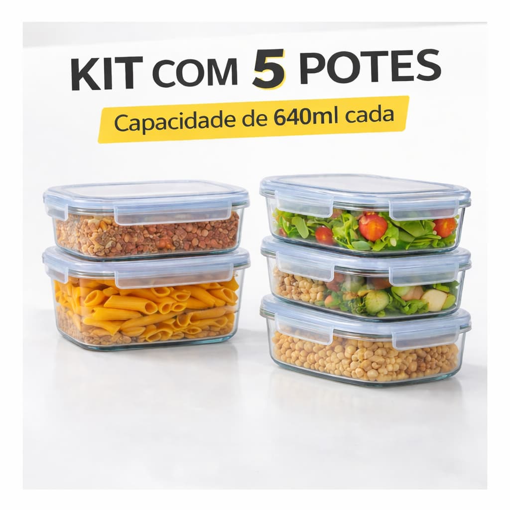 Potes Herméticos Vidro 640ml Tampa C/ Valvula Respiro Marmita Forno Micro-ondas Marca Ordez