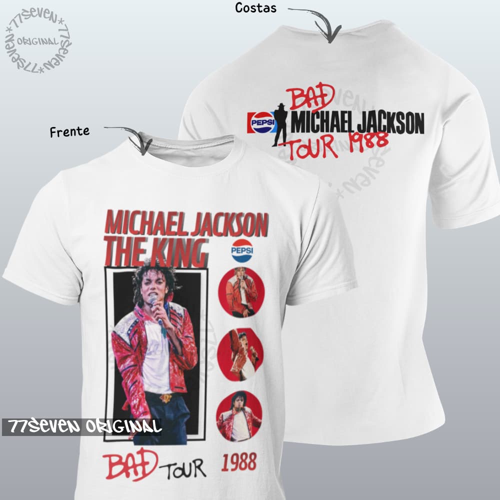 Camiseta Michael Jackson  1988 Camisa 100% Algodão The King Bad Tour Rei Do Pop Cinema Filme Cantor