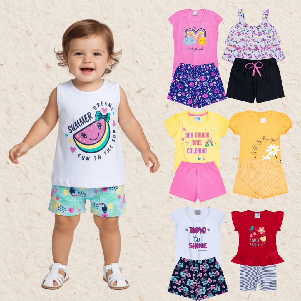 Kit 4 8 ou 12 Peças Roupa Infantil Menina Verão Conjuntos Sortidos Feminino Criança Tam 1 Ao 12