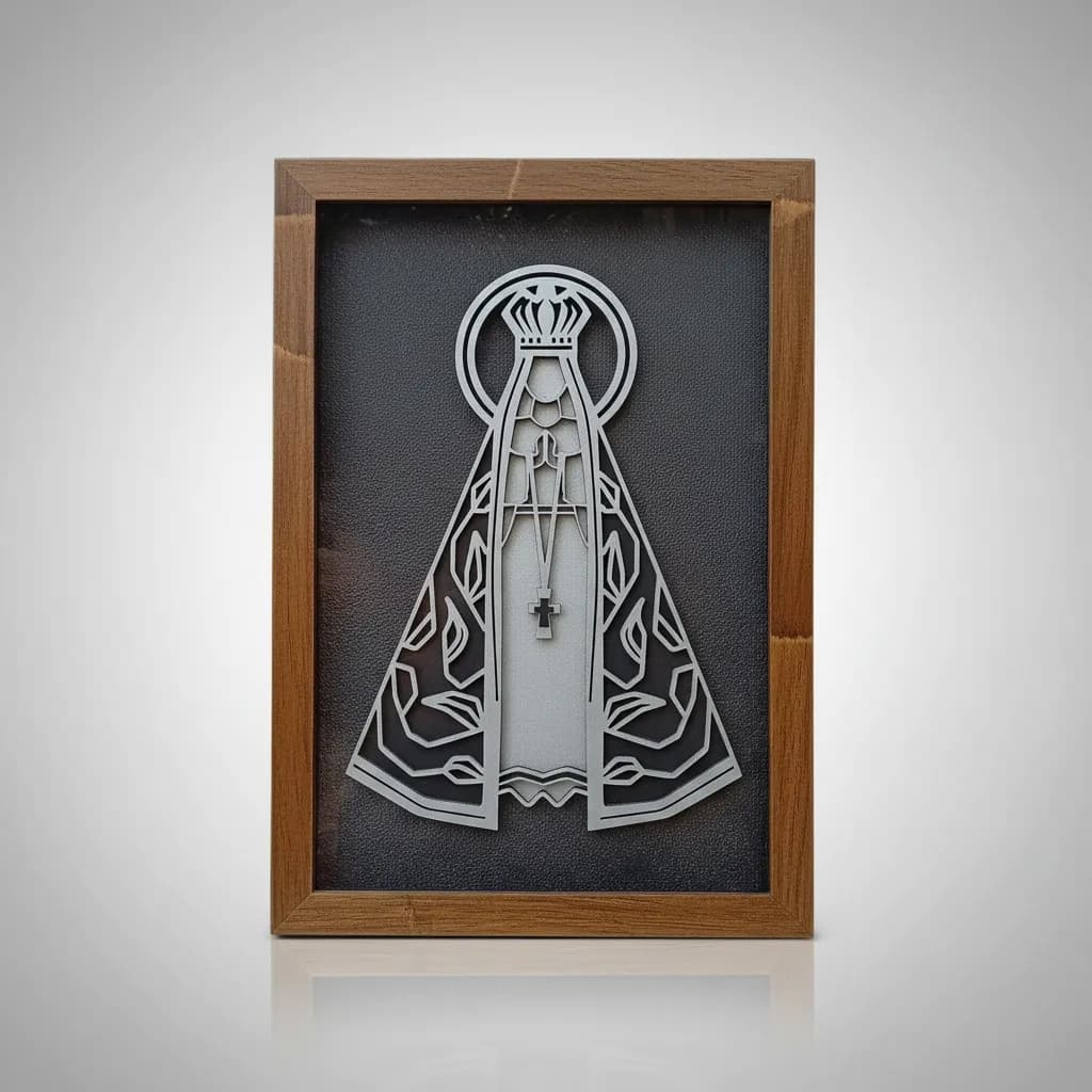 Quadro Alto Relevo Nossa Senhora Aparecida em MDF Decoração Religiosa Católica com Quadro com Vidro