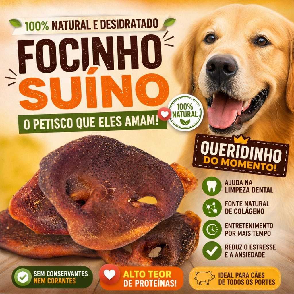 Focinho Suíno 5 Unidades Desidratado Premium para Cães |100% Natural, Sem Conservantes