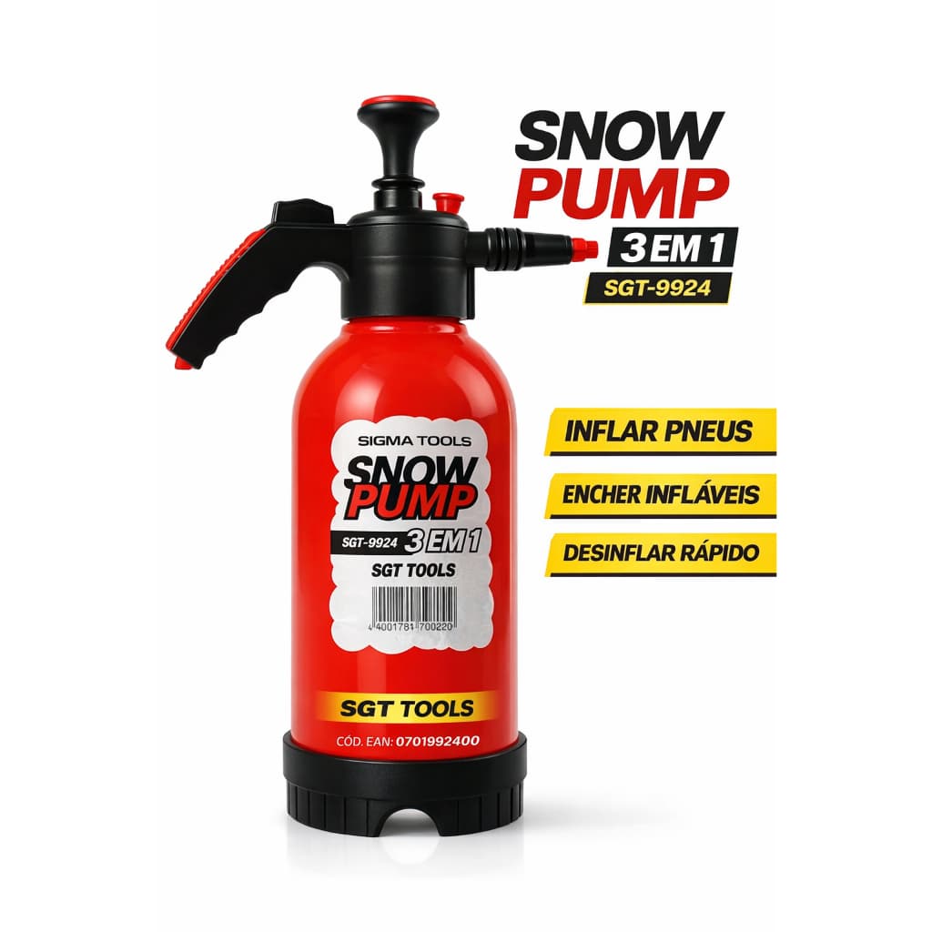 Snow Pump 3 em 1 SGT-9924 SGT Tools Bomba Manual Automotivo Limpeza Inflador Desinflador Carro Moto-