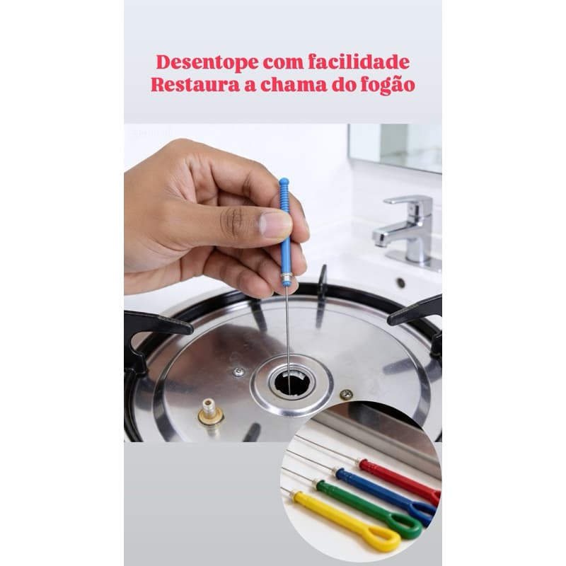 KIT COM 4 AGULHAS PARA DESENTUPIR LIMPAR FOGÃO CHUVEIRO