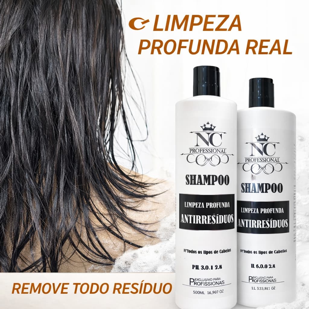 Shampoo Antirresíduos NC Limpeza Profunda Pré Progressiva Remove Resíduos e Oleosidade