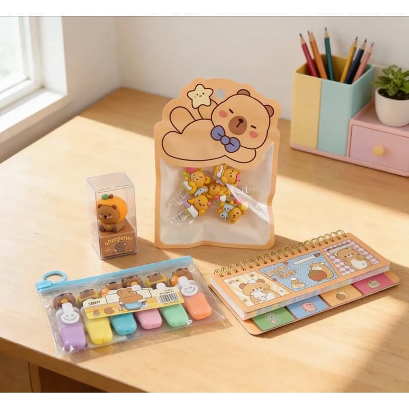 Kit Papelaria Fofa Capivara Kawaii Material Escolar