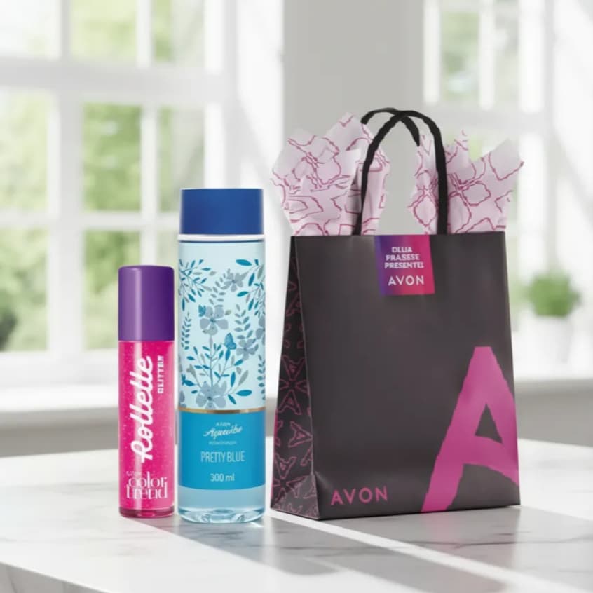 Presente Feminino Body Splash Pretty Blue e Brilho Labial Morango Gloss Glitter Dia das Mães