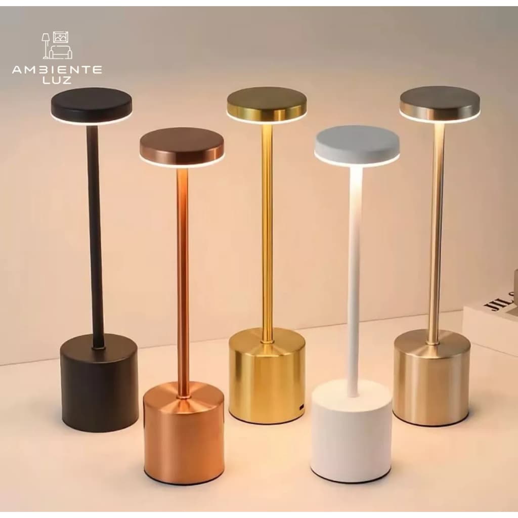 Luminária De Mesa Abajur Cabeceira Escrivaninha LED 3 EM 1 Tipo C Preto Cromado Dourado Branco E Rose