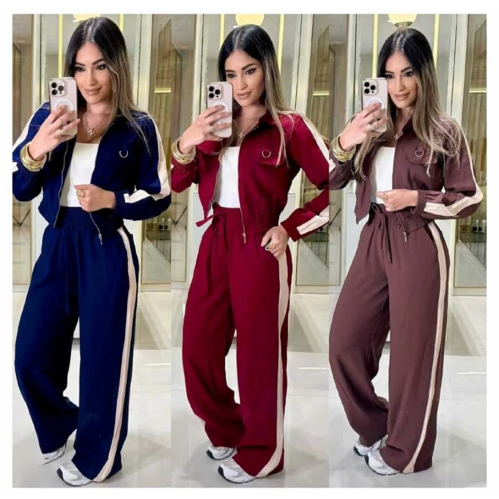 Conjunto Feminino Jaqueta E Calça Pantalona Feminina Lançamento Outono Inverno
