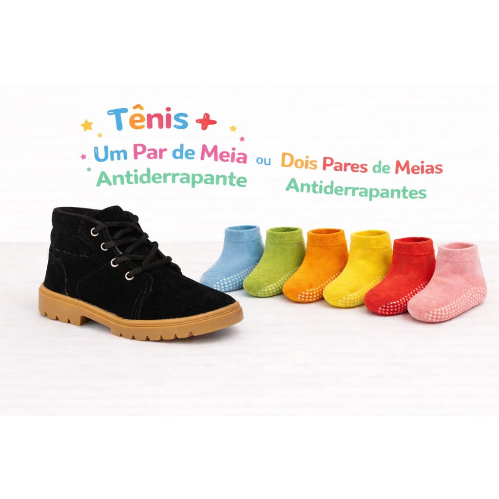 KIT BOTA INFANTIL + MEIA ANTIDERRAPANTE Menino e Menina Tratorado Botinha Criança Tam 20 ao 27 Lançamento ENVIO IMEDIATO