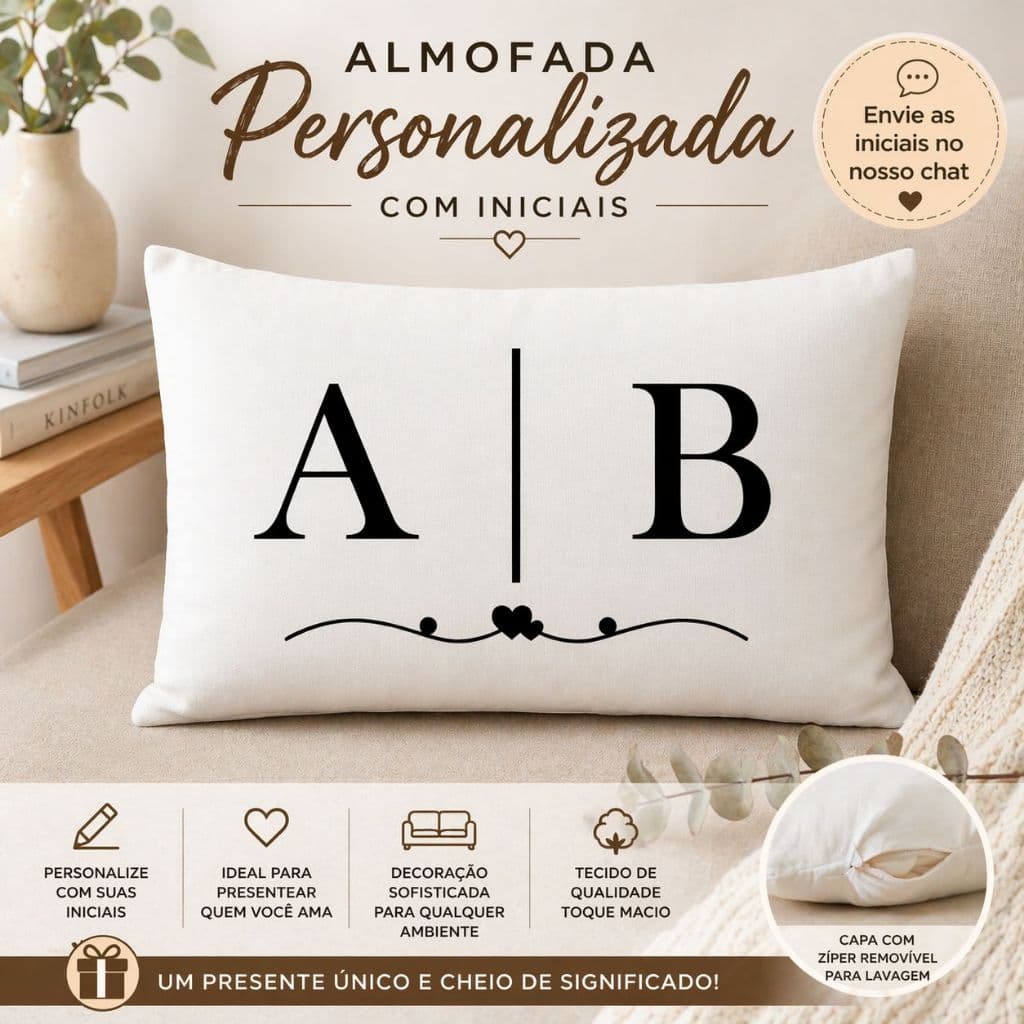 Almofada Baguete Personalizada 33x50 Suede Premium Letras Sublimadas Com Enchimento Zíper Luxo