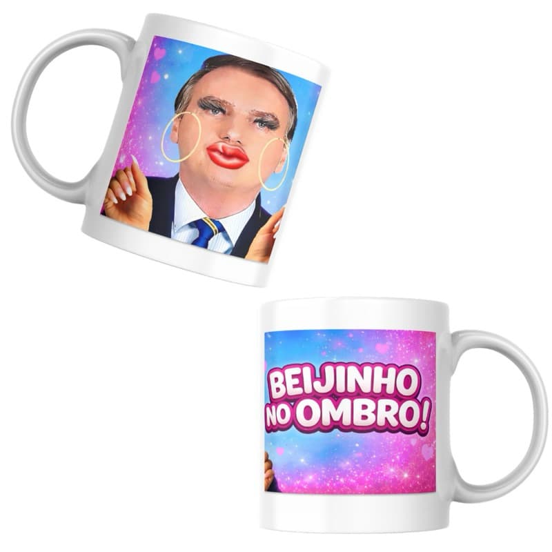 Caneca Criativa Engraçada | Estampa Divertida “Beijinho no Ombro”.