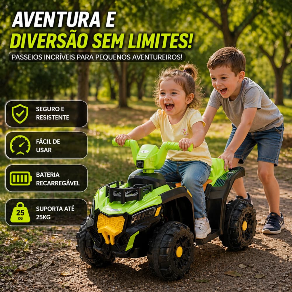 Quadriciclo Eletrico Infantil Verde Veiculo Bateria Diversao Segura Criancas