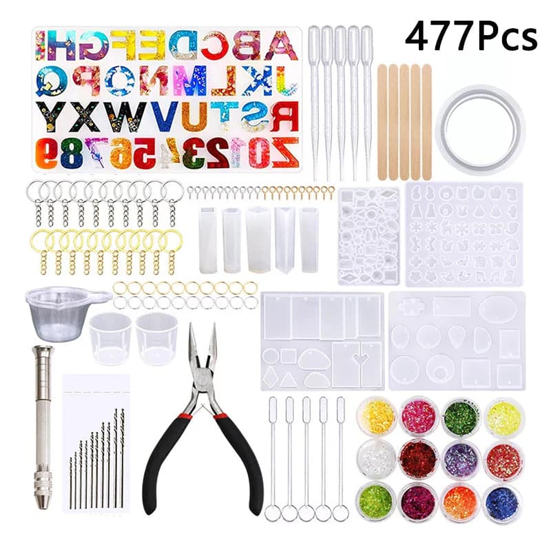 Kit 477 De Moldes De Silicone Com Alfabeto E Número DIY De Resina Epóxi Para Fabricação De Joias Fundição De Chave