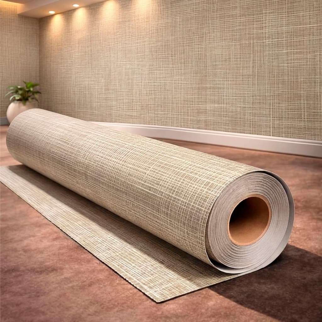 Papel de Parede Adesivo Vinílico Linho Bege Luxuoso Para Sala Hall Interiores