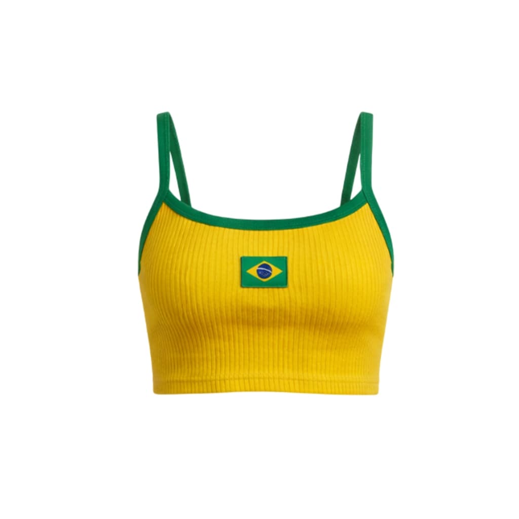 Cropped Canelado Premium Brasil Fitness Cropped Academia Alta Elasticidade Verde Azul Amarelo