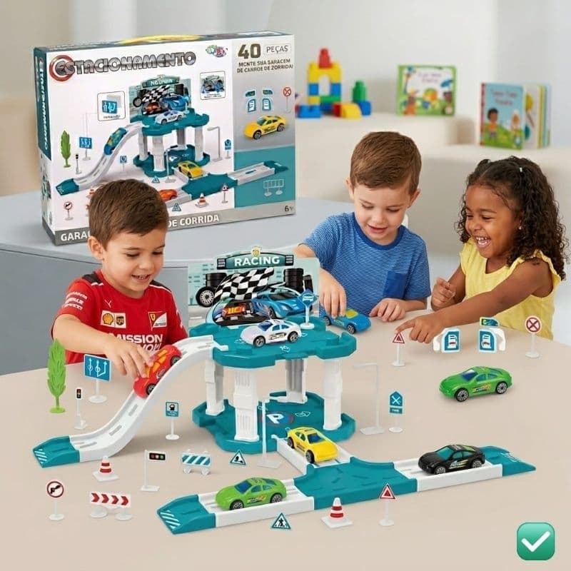 Pista Veiculos Brinquedo Montavel Educativo Infantil 40 Pecas Palavra Chave